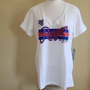 NEW New York Rangers Tshirt Jersey short slv Cotton Women's NHL Hockey Reebok XL